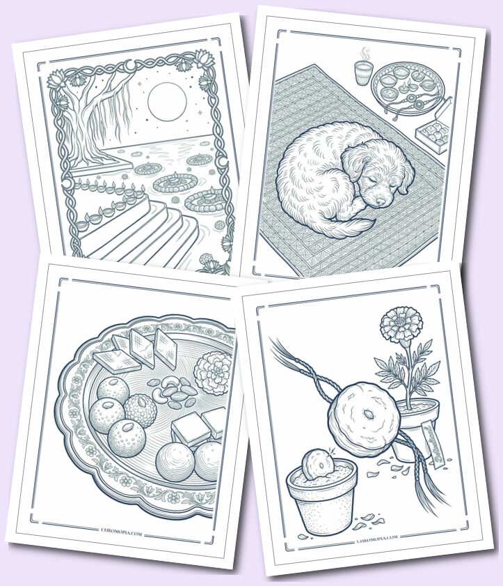 Traditional Raksha Bandhan Festival Objects and Elements Coloring Pages