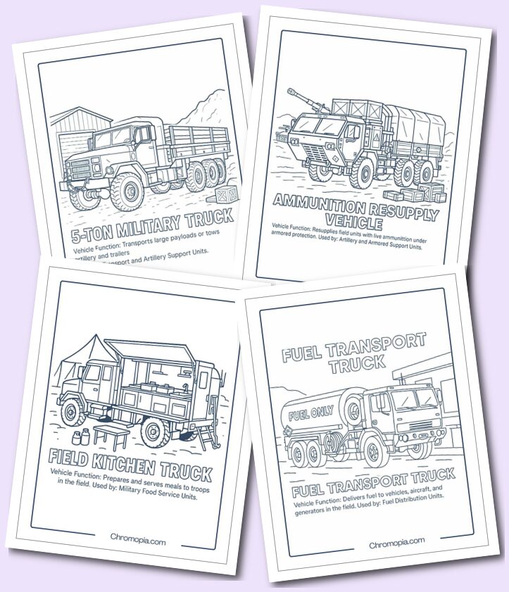 Troop & Cargo Transport Vehicles – Army Vehicles Coloring Pages