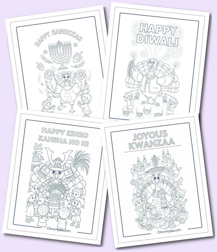 Turkey & Kids Celebrating Holidays Around the World coloring pages