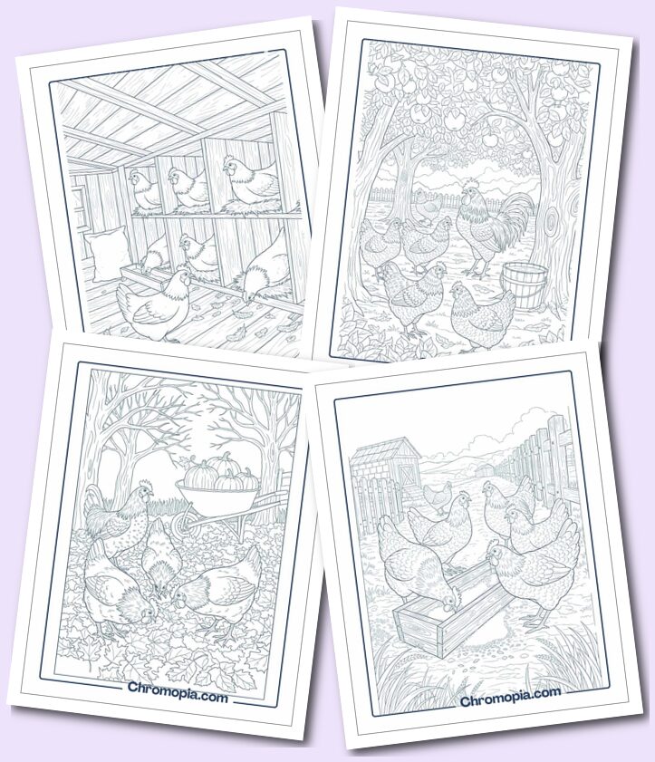 Ultra Realistic Chickens Coloring Pages for Adults