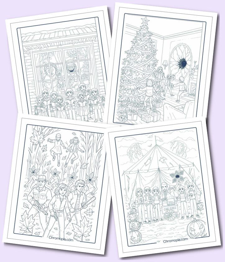 Ultra realistic Stranger things coloring pages for adults
