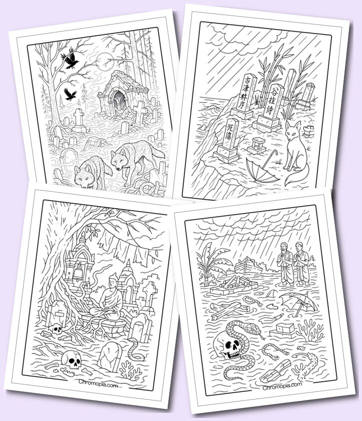 Ultra-Realistic Very Scary Graveyard Coloring Pages