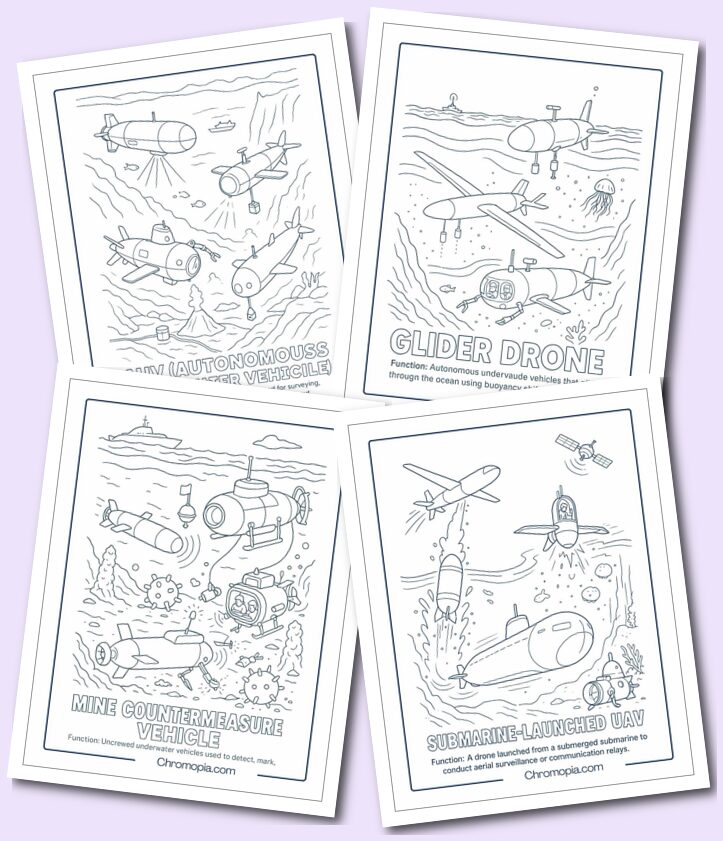 Underwater Drones & Robots coloring pages(Uncrewed)
