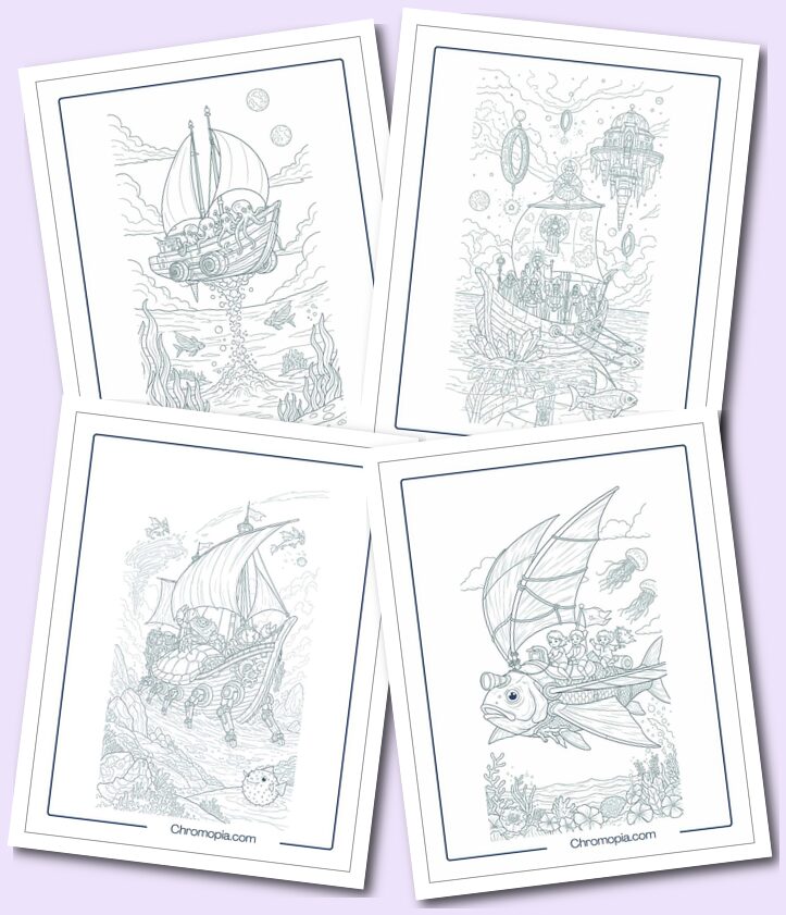Underwater, Submarine, Fantasy, Alien & Sci-Fi Boat Hybrid Coloring Pages
