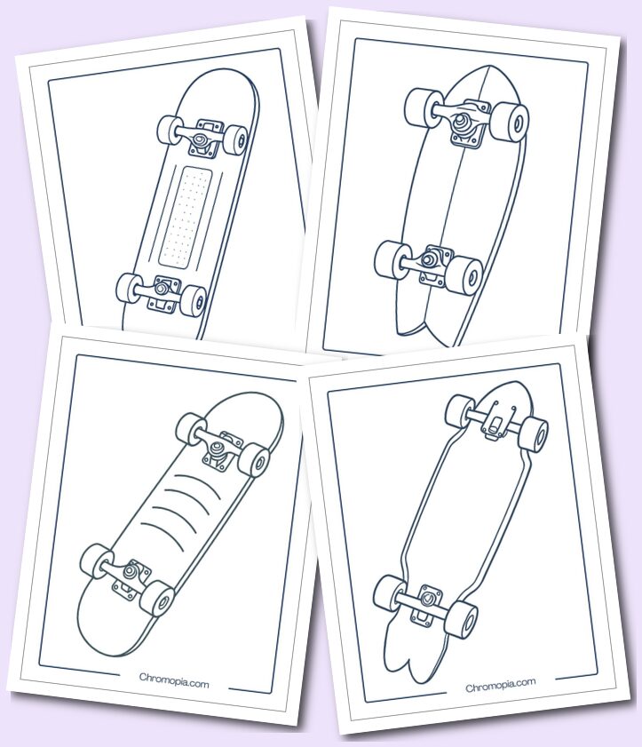 Unique Designed Realistic Skateboard Coloring Pages