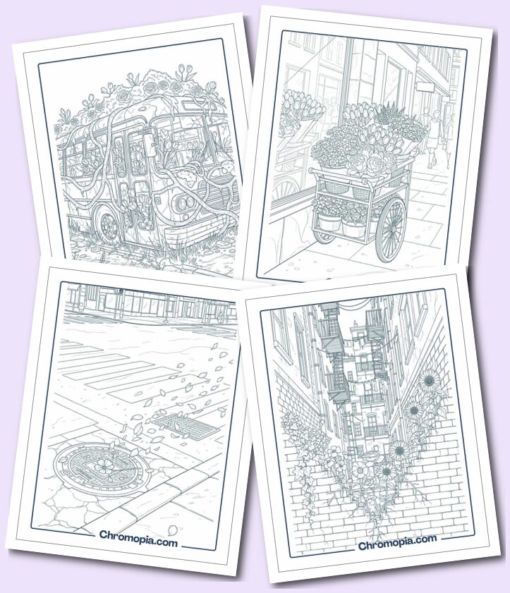 Urban Jungle – Flowers in the City coloring pages