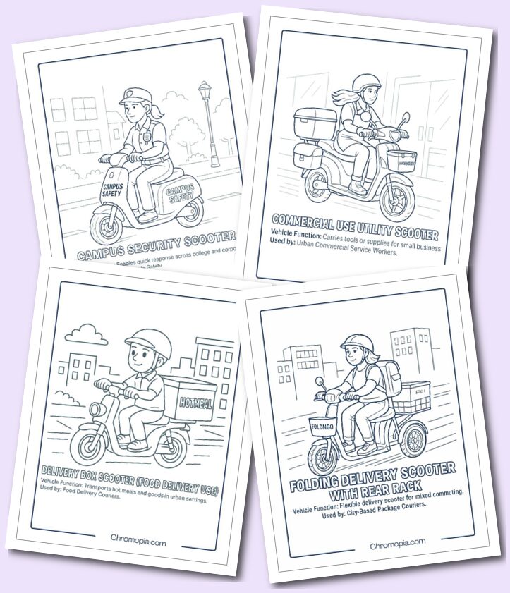Utility & Delivery Scooters – Scooter Coloring Pages