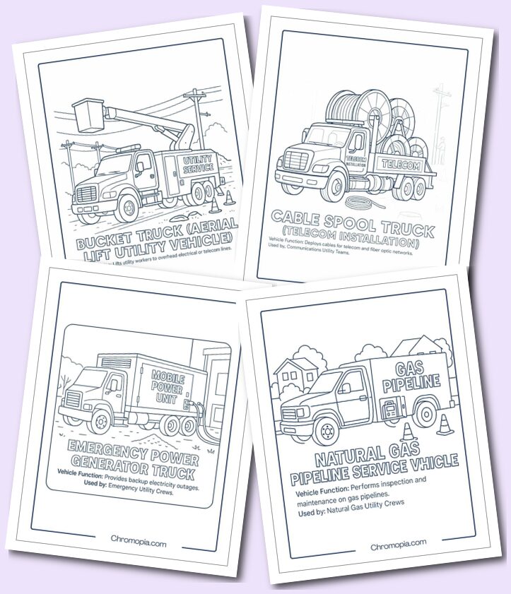 Utility & Power Service Vehicles – Transportation Vehicles Coloring Pages