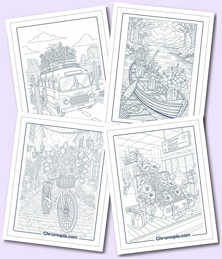 Vehicles, Transportation & Travel-Themed Flower Pages For Kids & Teens