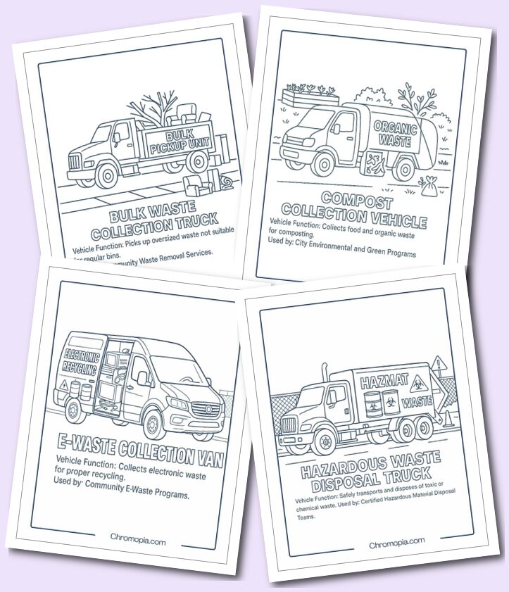 Waste Management & Recycling – Transportation Vehicles Coloring Pages