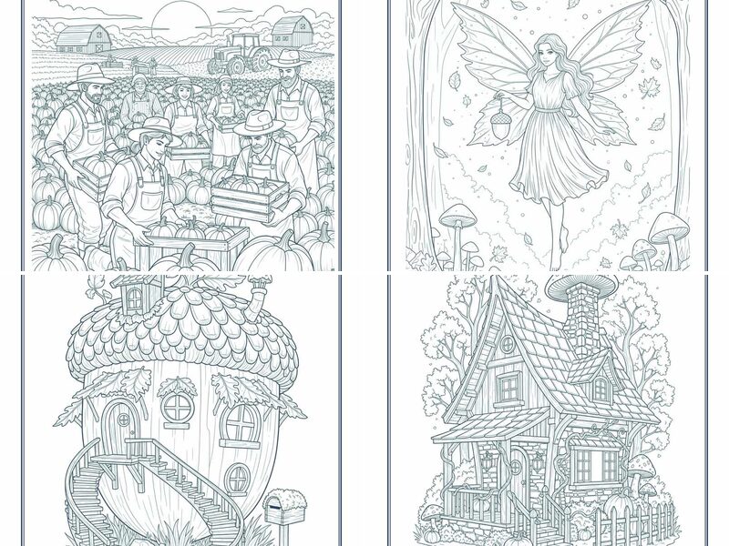 Whimsical Autumn Fantasy Coloring Pages