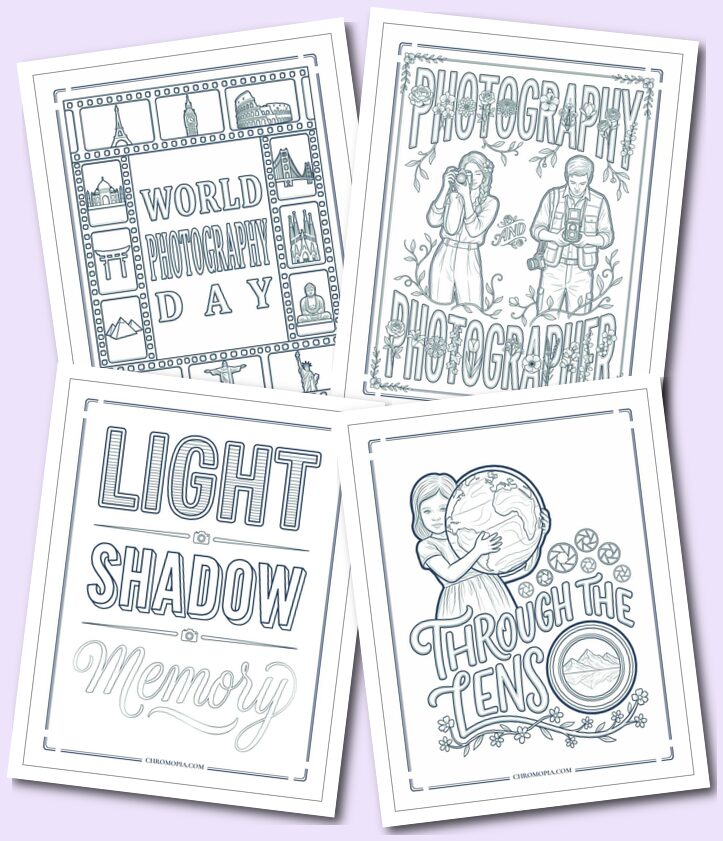 World Photography Day Word Art Coloring Pages