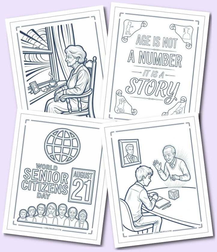 World Senior Citizens Day Celebrations and Word Art Coloring Pages