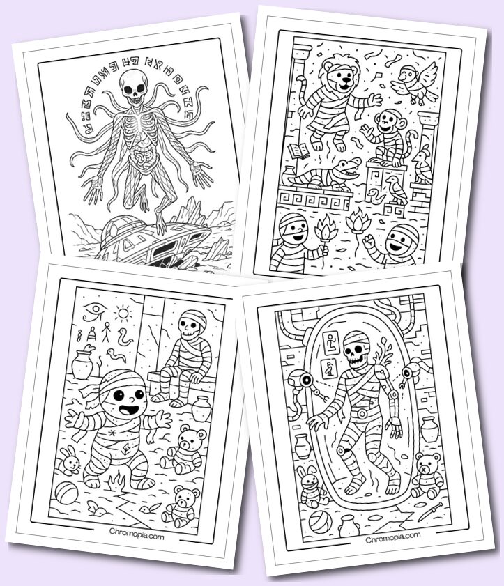 Zombie Mummy Crossovers, futuristic Mummies in Pop Culture coloring pages